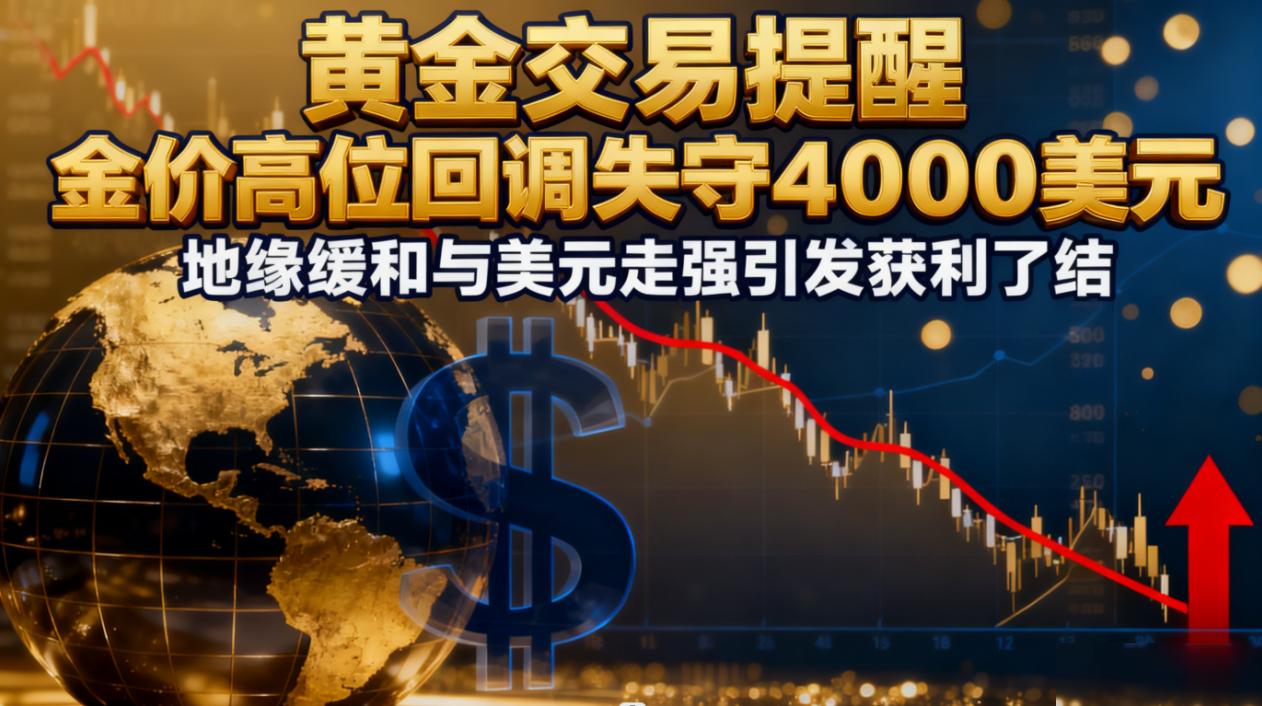 黄金交易提醒:金价高位回调失守4000美元,地缘缓和与美元走强引发获利了结