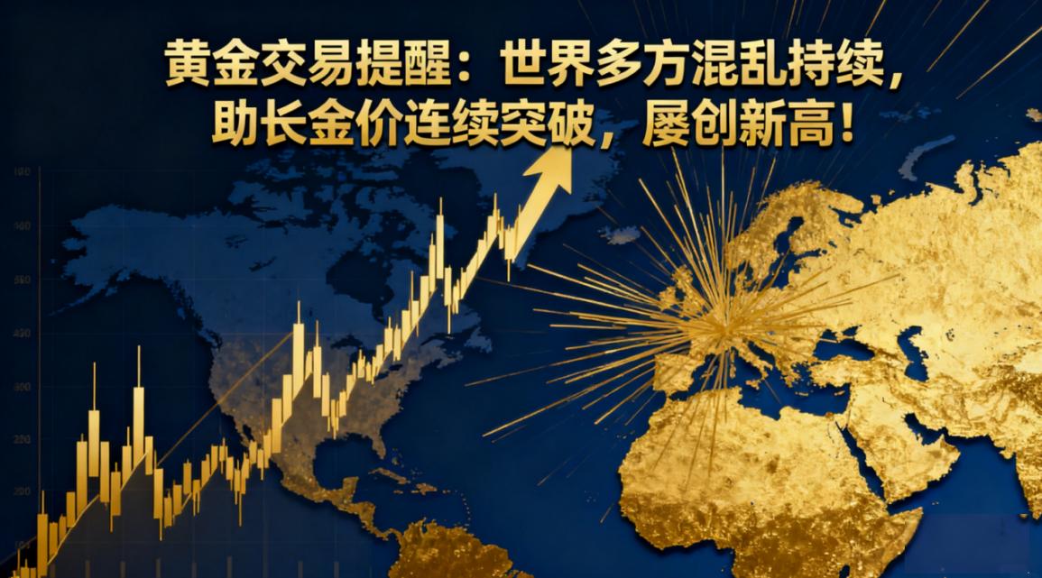 黄金交易提醒：世界多方混乱持续，助长金价连续突破，屡创新高！